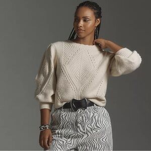 NWT! By Anthropologie Scalloped Collar Sweater in Ivory - Size 3X 🪑